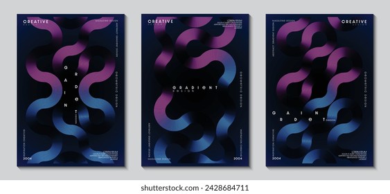 Plantilla de diseño de póster con degradado geométrico abstracto. Línea brillante sobre un fondo negro. Tecnología conceptual, digital. Colección para folletos, portadas. Ilustración vectorial EPS.