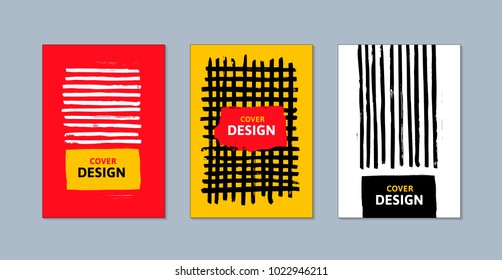 Covers design. Vector abstract vivid backgrounds from shapes, lines and stripes. Hand drawn paintbrush design element. EPS 10