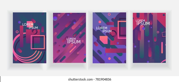 Covers with Flat Dynamic Design. Geometric Pattern flyers set. Minimal style geometric background.