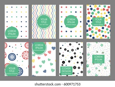 Covers with flat geometric pattern. Beautiful backgrounds. Trendy Graphic Design for banner, card, cover, placard, brochure. Vector template.
