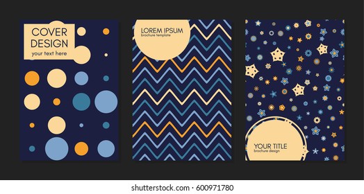 Covers with flat geometric pattern. Beautiful backgrounds. Trendy Graphic Design for banner, card, cover, invitation, placard. Vector.