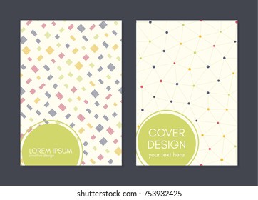 Covers with flat geometric pattern. Beautiful backgrounds. Trendy Graphic Design for banner, poster, cover, invitation, placard, brochure. Vector template. Isolated.