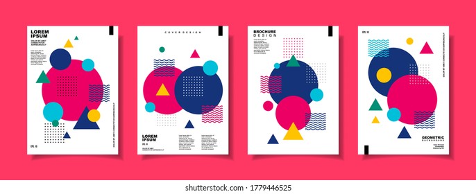 Covers with flat geometric pattern. Cool colorful backgrounds. Applicable for Banners, Placards, Posters, Flyers. Eps10 vector template.