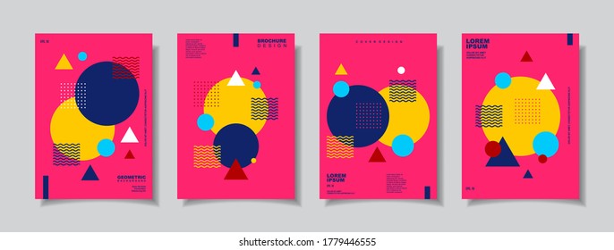 Covers with flat geometric pattern. Cool colorful backgrounds. Applicable for Banners, Placards, Posters, Flyers. Eps10 vector template.