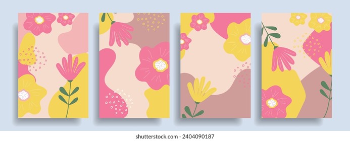 Covers with flowers. Templates with flowers for March 8, Valentine's Day. Vector.