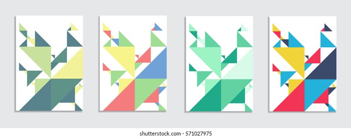 Covers with geometric line shapes. Applicable for Banners, Placards, Posters, Flyers and Banner Designs in A4 format. 4 Vintage cards design