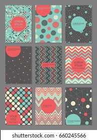Covers with geometric pattern. Beautiful backgrounds. Trendy Graphic Design for banner, card, cover, invitation, placard, brochure. Vector. Isolated.