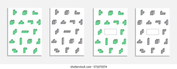 Covers with green and grey blocks. Applicable for Banners, workbooks, Placards, Posters and Flyers, Pack of 4 vector cards