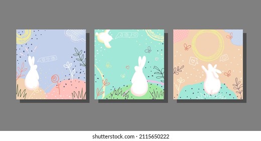 Cubre el conjunto de doodle dibujado a mano con conejos