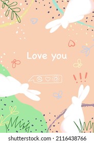 Covers hand drawn doodle set with rabbits