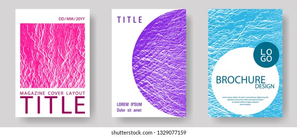 Covers with headline sample text. Teal pink purple waves texture backdrops. Buoyant wavy flux background pattern.