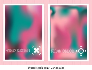 Covers with holographic gradient. Fluid color background. Bright colorful vector templates with emblems for business card, flyier, plackard,banner, brochure, wallpaper.