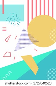 Covers memphis style with minimal design. Fluid Color Backgrounds with Futuristic 3D Elements. Flat style Abstract Vector Design ideal for Banner, Web, Promotion, Ad, Placard and Billboard.