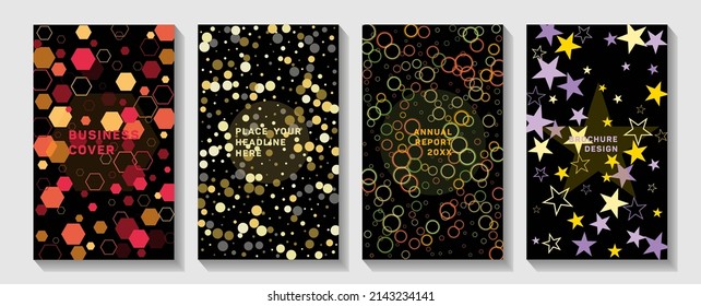 Covers memphis style with minimal design. Business presentation vector vertical orientation front page mock up set. 