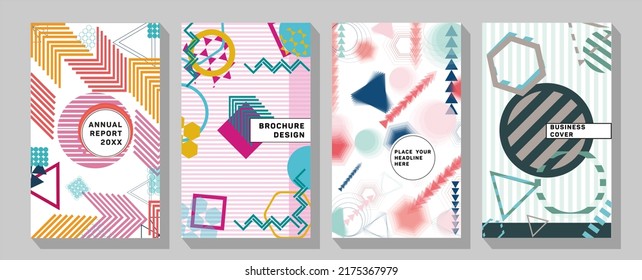 Covers memphis style with minimal design.  Corporate report cover abstract geometric illustration design layout bundle. 