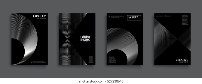 Covers with metallic linear shapes. Applicable for Banners, Placards, Posters, Flyers and Banner Designs. Eps10 vector template.