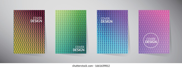 Covers with minimal design. Abstract backgrounds. Colorful halftone gradients. Background geometric patterns. Vector template brochures, flyers, presentations, leaflet, magazine a4 size.