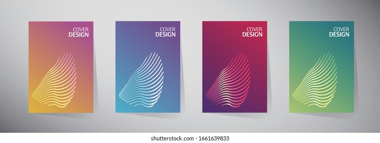 Tapas con un diseño mínimo. Antecedentes abstractos. Gradientes coloridos de medio tono. Patrones geométricos de fondo. Folletos, volantes, presentaciones, volante, revista a4.