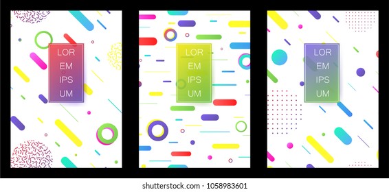 Covers with minimal design. Memphis geometric backgrounds. Banners, Placards, Posters, Flyers in retro 80s, 90s style. Eps10 vector