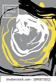 Covers of minimalistic hand-drawn illustrations of abstract shapes in gray and yellow. Trendy colors of 2021
