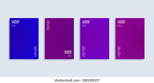 Covers modern abstract design templates set. Futuristic minimal halftone dots compositions for flyer, banner, brochure and poster. Eps10 vector illustration.