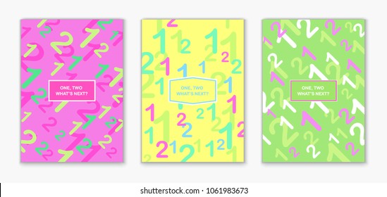 Covers with number 1 and 2 pattern. Cool colorful backgrounds. Applicable for Banners, Placards, Posters, Flyers. Eps10 vector template.