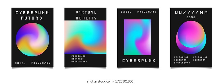 Covers and posters for music event. Set of flyers with holographic shapes.