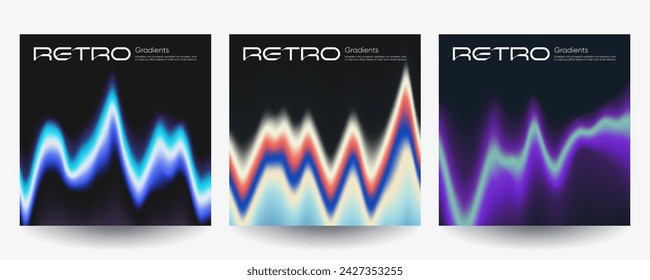 Covers with retro y2k gradient colors. Vector illustration.  