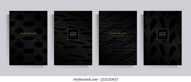 Covers strict elegant design in black tones. Vector set of patterns with abstract texture. Background templates for invitation, flyer, poster, brochure, postcard.
