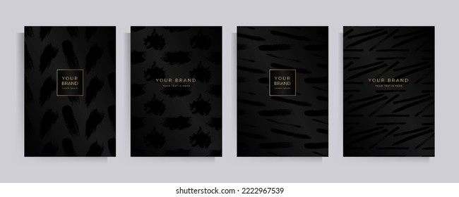 Covers strict elegant design in black tones. Vector set of patterns with abstract texture. Background templates for invitation, flyer, poster, brochure, postcard.