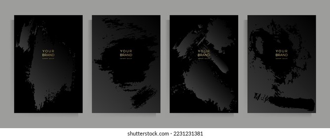 Covers strict elegant design in black tones. Vector set of patterns with abstract texture. Background templates for invitation, flyer, poster, brochure, postcard.
