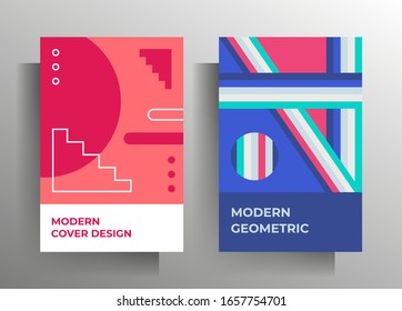 Covers template set. Colored geometric retro style vector illustration. A4 format.