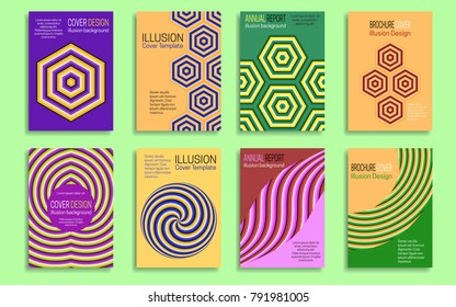 Covers templates with optical illusion design elements. Booklet, brochure, annual report, poster dynamic design.