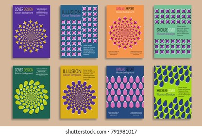 Covers templates with optical illusion design elements. Booklet, brochure, annual report, poster dynamic design.