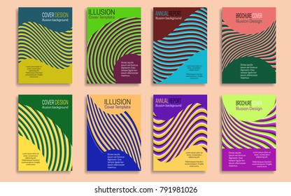 Covers templates with optical illusion design elements. Booklet, brochure, annual report, poster dynamic design.