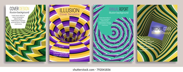 Covers templates with optical illusion design elements. Booklet, brochure, annual report, poster dynamic design.