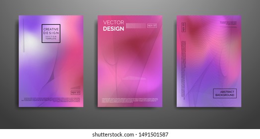Covers templates set with abstract art. Blue, purple, white. Applicable for brochures, posters, covers and banners. Vector illustrations.