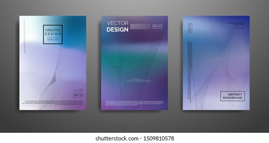 Covers templates set with abstract art. Blue, green, white. Applicable for brochures, posters, covers and banners. Vector illustrations.
