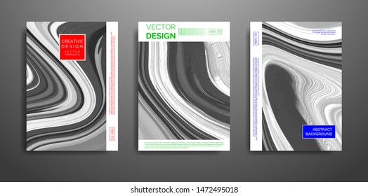 Covers templates set with abstract fluid art. Applicable for brochures, posters, covers and banners. Vector illustrations.