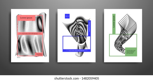 Covers templates set with abstract geometric shapes. Applicable for brochures, posters, covers and banners. Trendy Design. Vector illustrations.