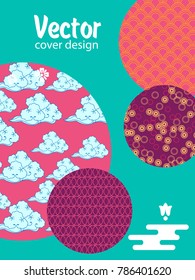 Covers templates set with Asian Clouds and Patterns in Modern Style, geometric ornate shapes. Applicable for placards, brochures, posters, covers and banners.
