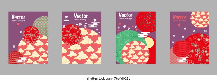 Covers templates set with Asian Clouds and Patterns in Modern Style, geometric ornate shapes. Applicable for placards, brochures, posters, covers and banners.