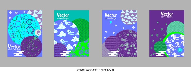 Covers templates set with Asian Clouds and Patterns in Modern Style, geometric ornate shapes. Applicable for placards, brochures, posters, covers and banners.