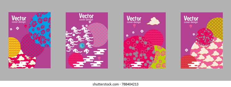 Covers templates set with Asian Clouds and Patterns in Modern Style, geometric ornate shapes. Applicable for placards, brochures, posters, covers and banners.