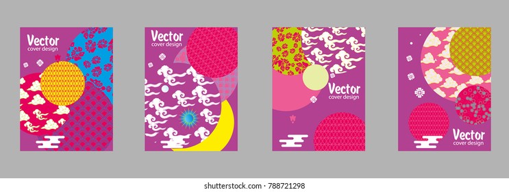 Covers templates set with Asian Clouds and Patterns in Modern Style, geometric ornate shapes. Applicable for placards, brochures, posters, covers and banners.