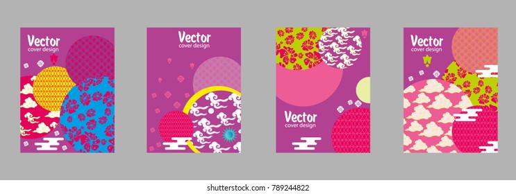 Covers templates set with Asian Clouds and Patterns in Modern Style, geometric ornate shapes. Applicable for placards, brochures, posters, covers and banners.
