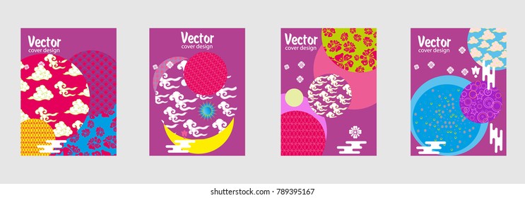 Covers templates set with Asian Clouds and Patterns in Modern Style, geometric ornate shapes. Applicable for placards, brochures, posters, covers and banners.