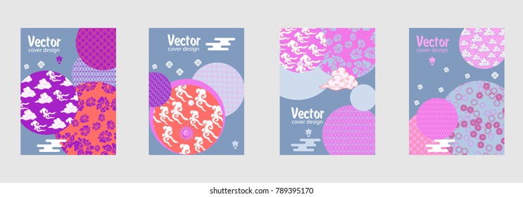 Covers templates set with Asian Clouds and Patterns in Modern Style, geometric ornate shapes. Applicable for placards, brochures, posters, covers and banners.