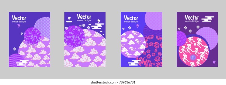 Covers templates set with Asian Clouds and Patterns in Modern Style, geometric ornate shapes. Applicable for placards, brochures, posters, covers and banners.