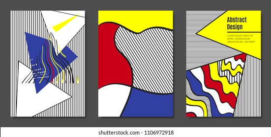 Covers Templates Set with Bauhaus and Graphic Geometric Elements. Placards Set with Handwritten Wavy Stripes, Triangles and Abstract Vector Shapes. Applicable for Brochures, Posters, Magazine, Layout.